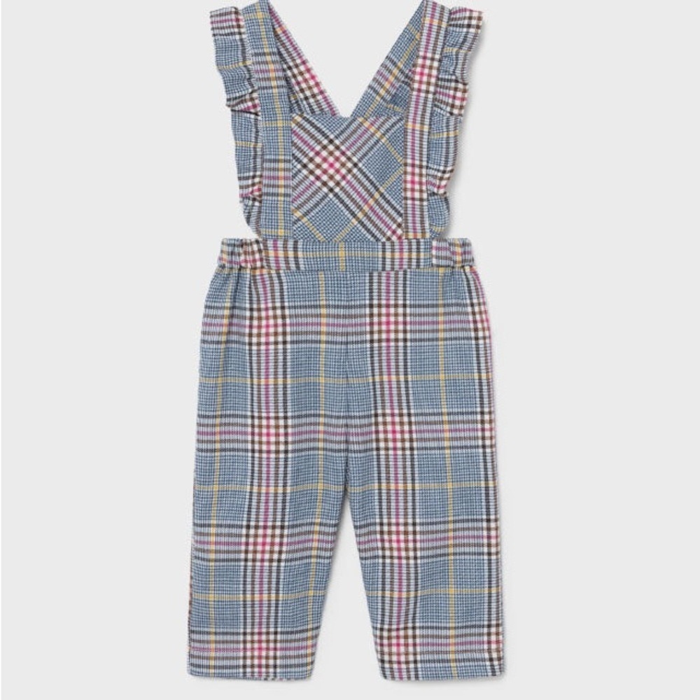 Mayoral Plaid Ruffled Overalls Girls 12M Adjustable Straps Jumpsuit Spring Fall - Picture 6 of 8